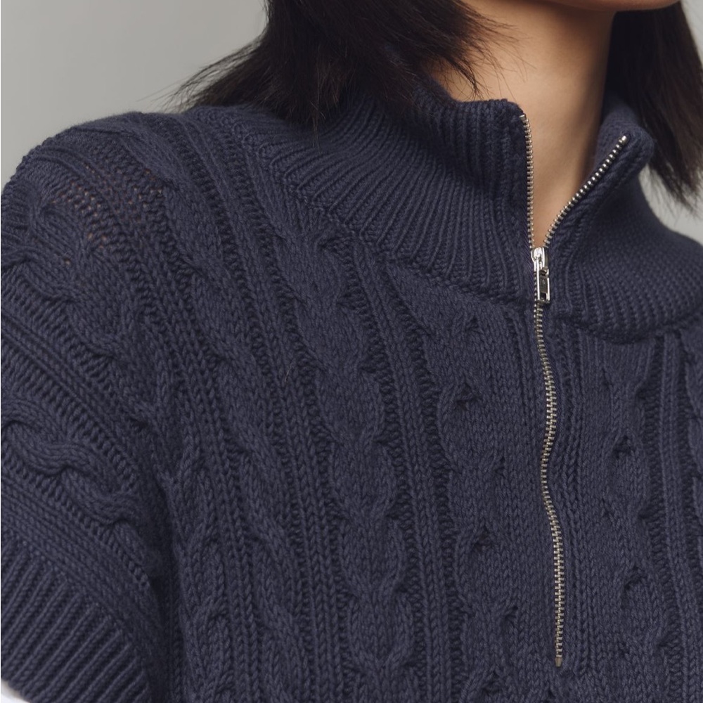 NWOT Pilcro by Anthropologie Navy Cable Knit Twofer Sweater - Picture 4 of 7